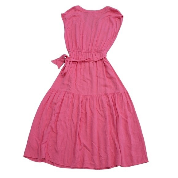 BB Dakota Holding On Tie Waist Tiered Midi Dress In Poppy Size Medium Pink - Picture 3 of 7